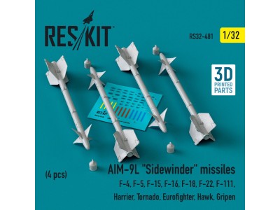 AIM-9L Sidewinder missiles (4 pcs) (F-4, F-5, F-15, F-16, F-18, F-22, F-111, Harrier, Tornado, Eurofighter, Hawk, Gripen) (3D Pr