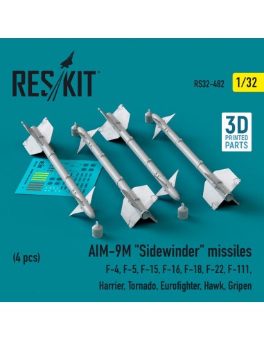 AIM-9M Sidewinder missiles (4 pcs) (F-4, F-5, F-15, F-16, F-18, F-22, F-111, Harrier, Tornado, Eurofighter, Hawk, Gripen) (3D Pr