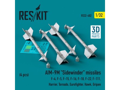 AIM-9M Sidewinder missiles (4 pcs) (F-4, F-5, F-15, F-16, F-18, F-22, F-111, Harrier, Tornado, Eurofighter, Hawk, Gripen) (3D Pr