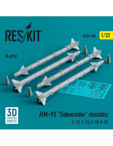 AIM-9X Sidewinder missiles (4 pcs) (F-15, F-16, F-18, F-35) (3D Printed) 