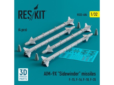 AIM-9X Sidewinder missiles (4 pcs) (F-15, F-16, F-18, F-35) (3D Printed) 