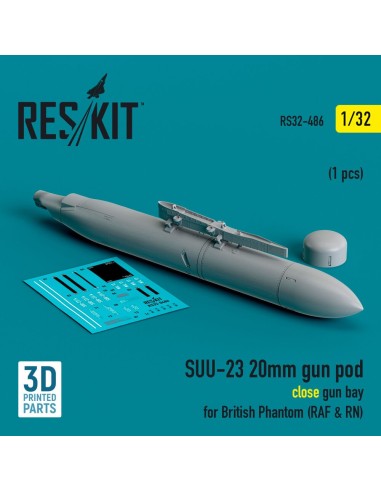 SUU-23 20mm gun pod (close gun bay) for British Phantom (RAF & RN) (1 pcs) (3D Printed) 