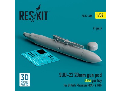 SUU-23 20mm gun pod (close gun bay) for British Phantom (RAF & RN) (1 pcs) (3D Printed) 