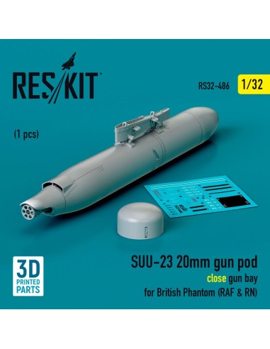 SUU-23 20mm gun pod (close gun bay) for British Phantom (RAF & RN) (1 pcs) (3D Printed) 