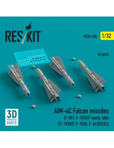 AIM-4C Falcon missiles (4 pcs) (F-89J, F-101B/F (early, late), CF-101B/F, F-102A, F-4C/D/E/EJ) (3D Printed) 