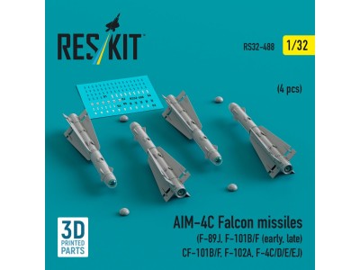 AIM-4C Falcon missiles (4 pcs) (F-89J, F-101B/F (early, late), CF-101B/F, F-102A, F-4C/D/E/EJ) (3D Printed) 