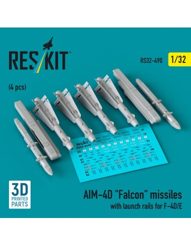 AIM-4D Falcon missiles with launch rails for F-4D/E (4 pcs) (3D Printed) 