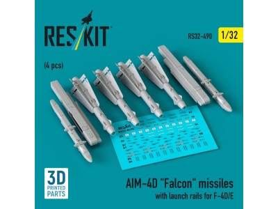 AIM-4D Falcon missiles with launch rails for F-4D/E (4 pcs) (3D Printed) 