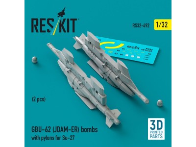 GBU-62 (JDAM-ER) bombs with pylons for Su-27 (2 pcs) (3D Printed) 