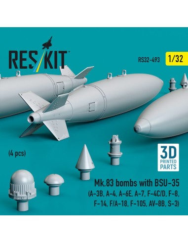 Mk.83 bombs with BSU-35 (4 pcs) (A-3B, A-4, A-6E, A-7, F-4C/D, F-8, F-14, F/A-18, F-105, AV-8B, S-3) (3D printed) 