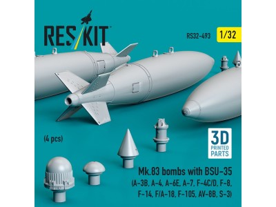 Mk.83 bombs with BSU-35 (4 pcs) (A-3B, A-4, A-6E, A-7, F-4C/D, F-8, F-14, F/A-18, F-105, AV-8B, S-3) (3D printed) 