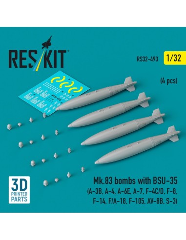 Mk.83 bombs with BSU-35 (4 pcs) (A-3B, A-4, A-6E, A-7, F-4C/D, F-8, F-14, F/A-18, F-105, AV-8B, S-3) (3D printed) 