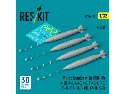 Mk.83 bombs with BSU-35 (4 pcs) (A-3B, A-4, A-6E, A-7, F-4C/D, F-8, F-14, F/A-18, F-105, AV-8B, S-3) (3D printed) 