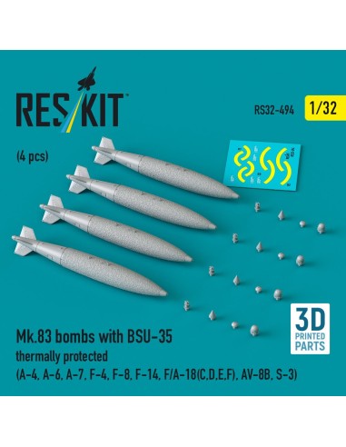 Mk.83 bombs with BSU-35 thermally protected (4 pcs) (A-4, A-6, A-7, F-4, F-8, F-14, F/A-18(C,D,E,F), AV-8B, S-3) (3D printed) 