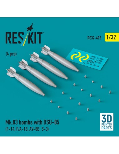 Mk.83 bombs with BSU-85 (4 pcs) (F-14, F/A-18, AV-8B, S-3) (3D printed) 