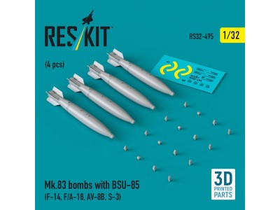 Mk.83 bombs with BSU-85 (4 pcs) (F-14, F/A-18, AV-8B, S-3) (3D printed) 