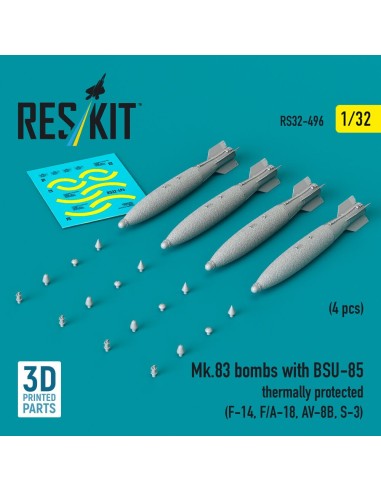 Mk.83 bombs with BSU-85 thermally protected (4 pcs) (F-14, F/A-18, AV-8B, S-3) (3D printed) 
