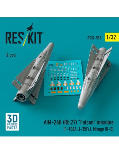 AIM-26B (Rb.27) Falcon missiles (2 pcs) (F-106A, J-35F/J, Mirage III-S) (3D Printed) 