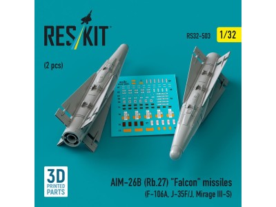 AIM-26B (Rb.27) Falcon missiles (2 pcs) (F-106A, J-35F/J, Mirage III-S) (3D Printed) 