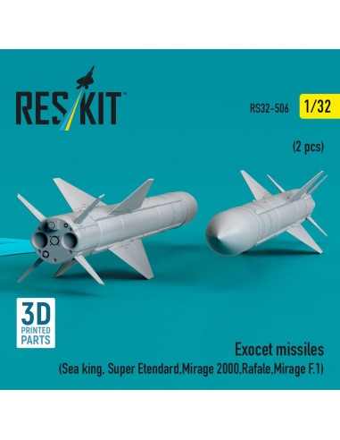 Exocet missiles (2 pcs) (Sea King, Super Etendard, Mirage 2000, Rafale, Mirage F.1) (3D Printed) 