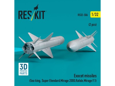 Exocet missiles (2 pcs) (Sea King, Super Etendard, Mirage 2000, Rafale, Mirage F.1) (3D Printed) 