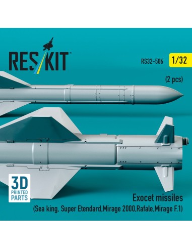Exocet missiles (2 pcs) (Sea King, Super Etendard, Mirage 2000, Rafale, Mirage F.1) (3D Printed) 