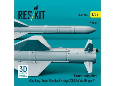 Exocet missiles (2 pcs) (Sea King, Super Etendard, Mirage 2000, Rafale, Mirage F.1) (3D Printed) 