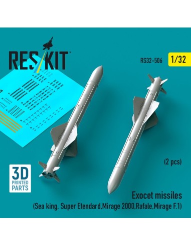 Exocet missiles (2 pcs) (Sea King, Super Etendard, Mirage 2000, Rafale, Mirage F.1) (3D Printed) 