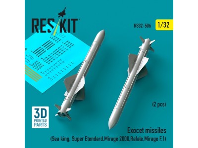 Exocet missiles (2 pcs) (Sea King, Super Etendard, Mirage 2000, Rafale, Mirage F.1) (3D Printed) 