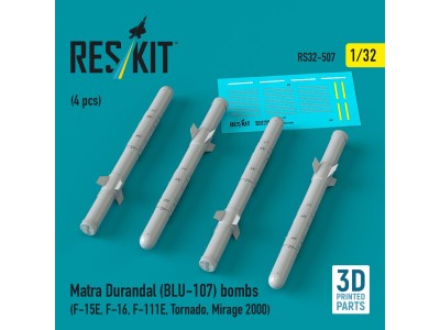 Matra Durandal (BLU-107) bombs (4 pcs) (F-15E, F-16, F-111E, Tornado, Mirage 2000) (3D Printed) 