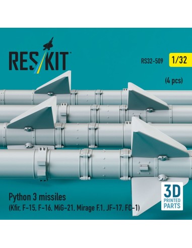 Python 3 missiles (4 pcs) (Kfir, F-15, F-16, MiG-21, Mirage F.1, JF-17, FC-1) (3D Printed) 