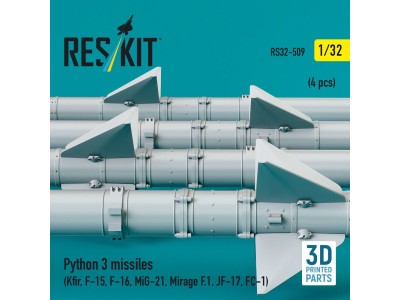Python 3 missiles (4 pcs) (Kfir, F-15, F-16, MiG-21, Mirage F.1, JF-17, FC-1) (3D Printed) 