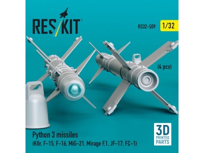 Python 3 missiles (4 pcs) (Kfir, F-15, F-16, MiG-21, Mirage F.1, JF-17, FC-1) (3D Printed) 