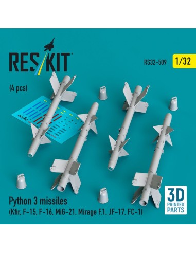 Python 3 missiles (4 pcs) (Kfir, F-15, F-16, MiG-21, Mirage F.1, JF-17, FC-1) (3D Printed) 