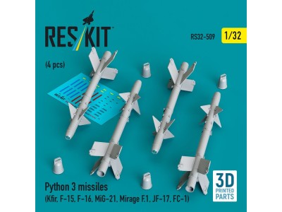 Python 3 missiles (4 pcs) (Kfir, F-15, F-16, MiG-21, Mirage F.1, JF-17, FC-1) (3D Printed) 