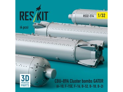 CBU-89A cluster bombs GATOR (4 pcs) (A-10, F-15E, F-16, B-52, B-1B, B-2) (3D Printed) 
