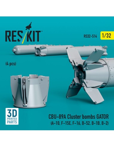 CBU-89A cluster bombs GATOR (4 pcs) (A-10, F-15E, F-16, B-52, B-1B, B-2) (3D Printed) 