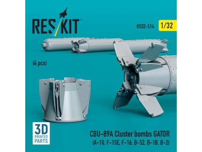 CBU-89A cluster bombs GATOR (4 pcs) (A-10, F-15E, F-16, B-52, B-1B, B-2) (3D Printed) 