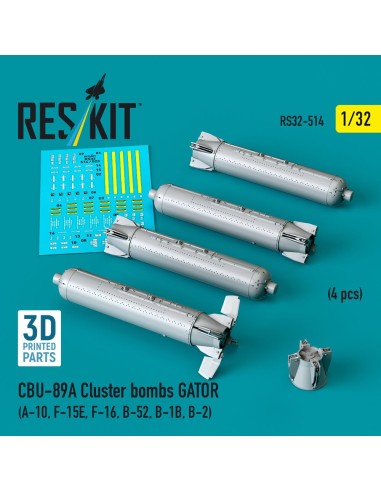 CBU-89A cluster bombs GATOR (4 pcs) (A-10, F-15E, F-16, B-52, B-1B, B-2) (3D Printed) 