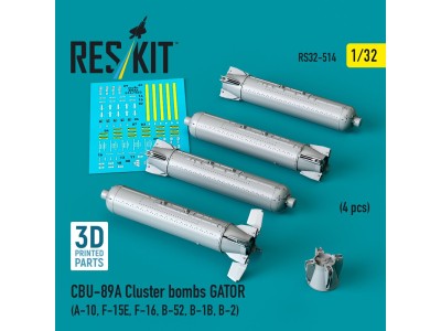 CBU-89A cluster bombs GATOR (4 pcs) (A-10, F-15E, F-16, B-52, B-1B, B-2) (3D Printed) 