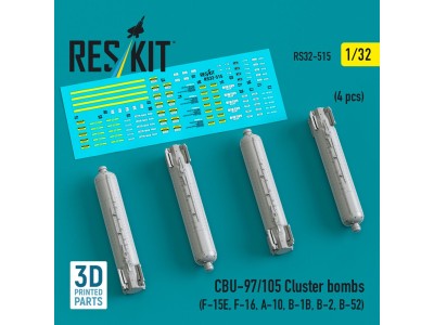 CBU-97/105 cluster bombs (4 pcs) (F-15E, F-16, A-10, B-1B, B-2, B-52) (3D Printed) 