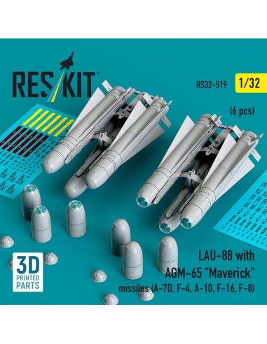 LAU-88 with (2 pcs) AGM-65 Maverick missiles (6 pcs) (A-7D, F-4, A-10, F-16) (3D Printed) 