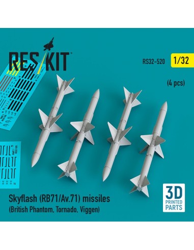 Skyflash (RB71/Av.71) missiles (4 pcs) (British Phantom, Tornado, Viggen) (3D Printed) 