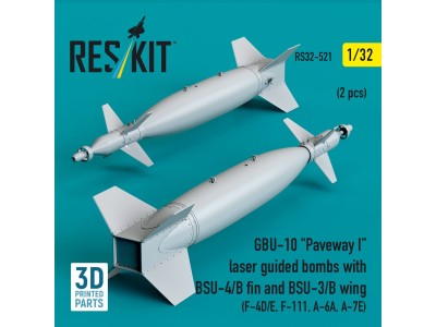 GBU-10 Paveway I laser guided bombs with BSU-4/B fin and BSU-3/B wing (2 pcs) (F-4D/E, F-111, A-6A, A-7E) (3D Printed) 