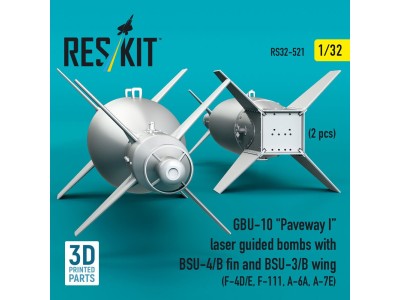 GBU-10 Paveway I laser guided bombs with BSU-4/B fin and BSU-3/B wing (2 pcs) (F-4D/E, F-111, A-6A, A-7E) (3D Printed) 