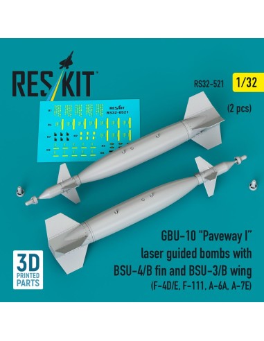 GBU-10 Paveway I laser guided bombs with BSU-4/B fin and BSU-3/B wing (2 pcs) (F-4D/E, F-111, A-6A, A-7E) (3D Printed) 