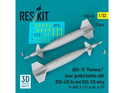 GBU-10 Paveway I laser guided bombs with BSU-4/B fin and BSU-3/B wing (2 pcs) (F-4D/E, F-111, A-6A, A-7E) (3D Printed) 