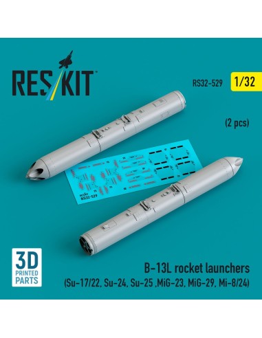 B-13L rocket launchers (2 pcs) (Su-17/22, Su-24, Su-25 ,MiG-23, MiG-29, Mi-8/24) (3D Printed) 
