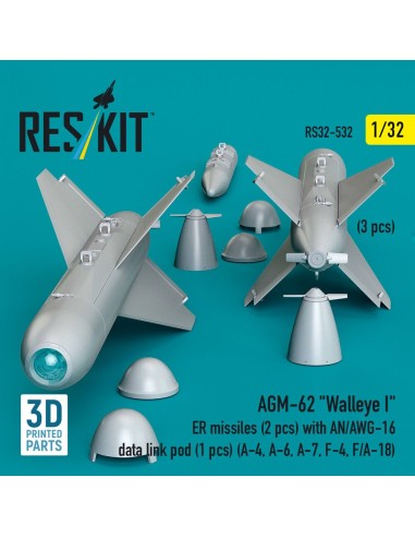 AGM-62 Walleye I ER missiles (2 pcs) with AN/AWG-16 data link pod (1 pcs) (A-4, A-6, A-7, F-4, F/A-18) (3D Printed) 