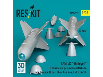 AGM-62 Walleye I ER missiles (2 pcs) with AN/AWG-16 data link pod (1 pcs) (A-4, A-6, A-7, F-4, F/A-18) (3D Printed) 